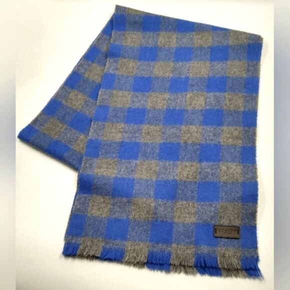 Coach Wool Long Winter Fringe Scarf Checker Unisex Men's - Picture 1 of 11